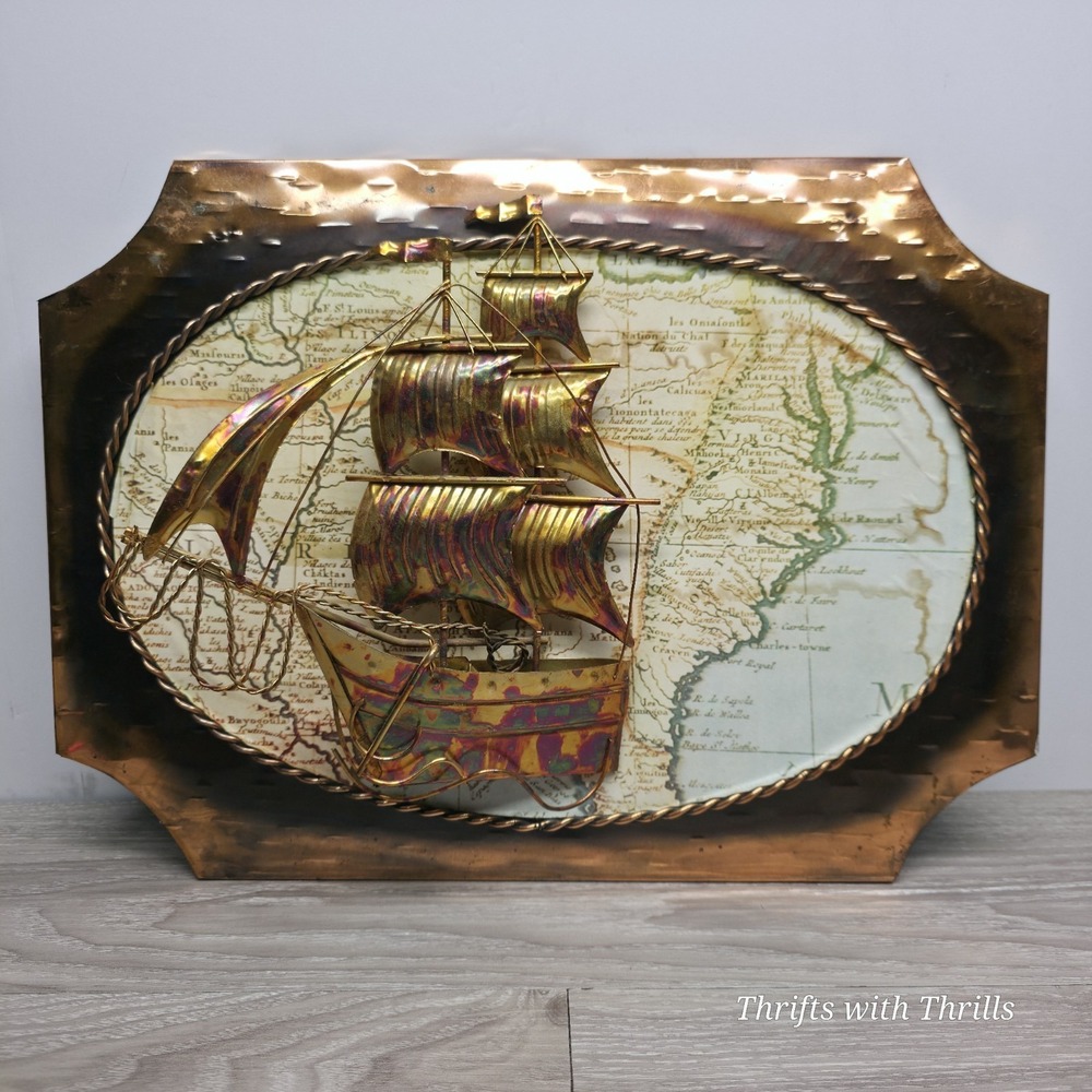 Vintage Copper Framed Sailing Ship - 3-D Wall Art - British Colony Of Hong Kong!